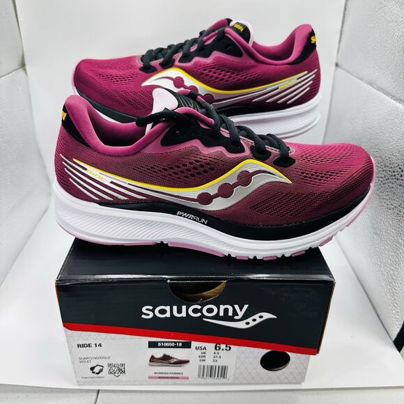 Saucony Women's Ride 14 Running Shoes Size 6.5 Violet/Quartz/Vizion Gold (New) - Picture 1 of 7
